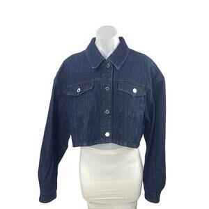WeWoreWhat Women's Blue Long Sleeve Crop Button Up Denim Jean Jacket Size S
